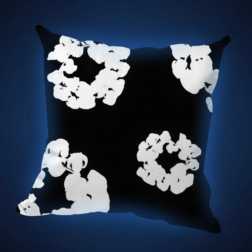 Housse de coussin florale en soie polyester avec imprimé denim double face style streetwear moderne
